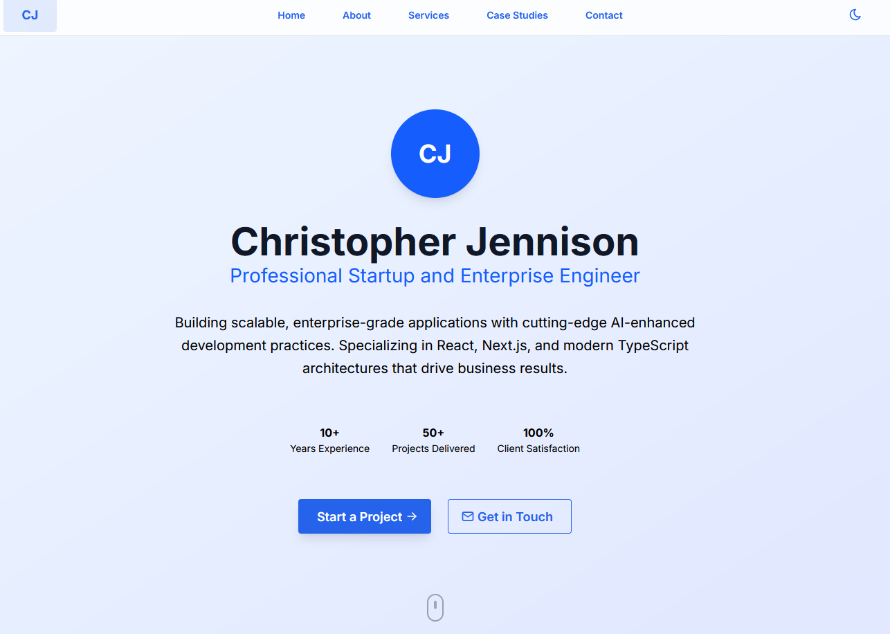 AI Coding Consultancy service page with animated timeline